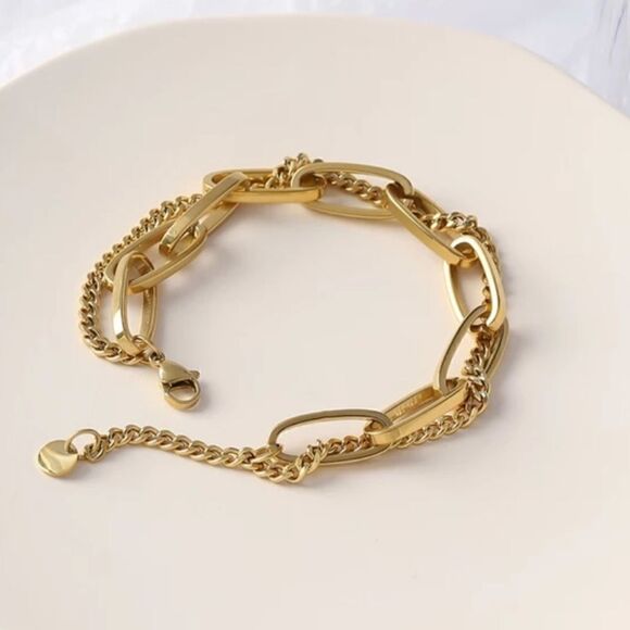 #34B NEW 18K Gold Plated Chunky Double Chain Bracelet - Picture 5 of 7